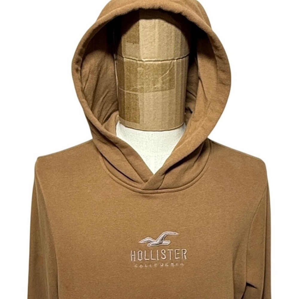 Hollister Hoodie Men Medium Brown Pullover Logo Spellout Fleece Lined Sweatshirt